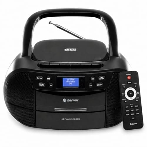 Image of Denver Portable DAB Radio CD Tape Cassette Player Boombox, Record to Cassette, FM, USB MP3, AUX In, Remote Control, Mains or Battery Powered, TDC-280