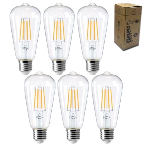 Image of E27 Vintage Edison LED Light Bulbs, 4W Energy Saving ST64 LED Filament Light Bulbs Clear Glass 2700k Warm White E27 Squirrel Cage Retro Edison Screw Bulbs, 40W Equivalent, Non Dimmable, 6Pack
