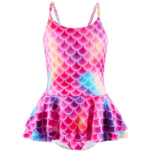 Image of JiAmy Girls One Piece Swimsuit Adjustable Straps Swimming Costume Kids Swimwear Bathing Suit for Kids Pink Mermaid 5-6 Years