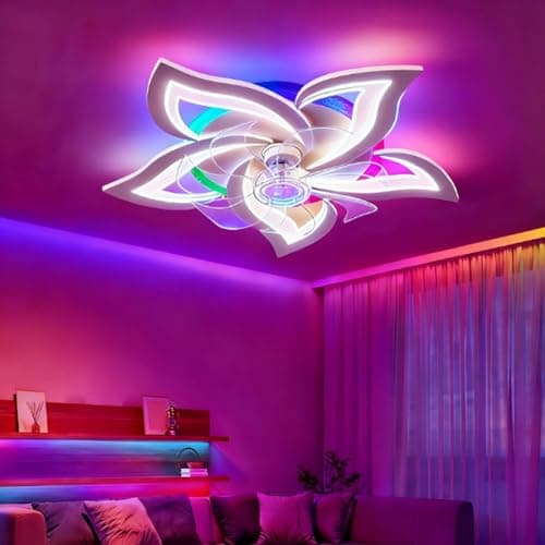 Image of lnrosy RGB Ceiling Fans with Lights and Remote Control Fan LED Dimmable 6 Speed Dc Motor Reversible Memory Timer Function for Bedroom Living Room, White