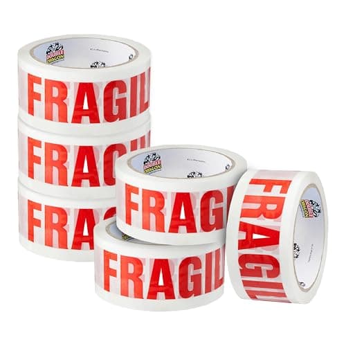 Image of Double Dragon Extra Thick Fragile Printed Tape – 48mm wide, 66m long (Pack of 6) | Tear-Resistant, High-Tack & Long-Lasting | Ideal for Packing, Moving, Shipping, Labelling | Fits Dispensers etc