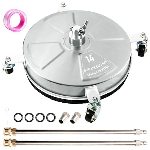 Image of Wexo Palindrog 14" Pressure Washer Surface Cleaner with 4 Wheels, Stainless Steel Power Washer Surface Cleaner for Driveways Sidewalks Patios, 1/4" Quick Connector, 2 Extension Wand, 4000 PSI
