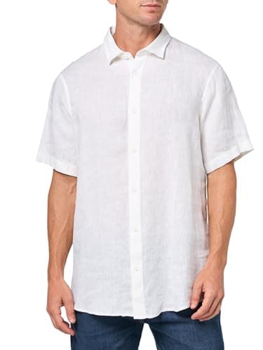 Image of Armani Exchange Men's Short Sleeve Regular Fit Linen Shirt, Shirt, White, S