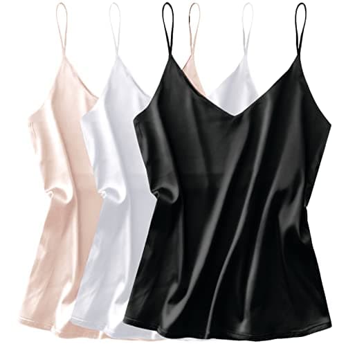 Image of Ekouaer Womens Silk Satin Tank Tops V Neck Casual Cami Sleeveless Camisole Blouses Summer Basic Tank Shirt L