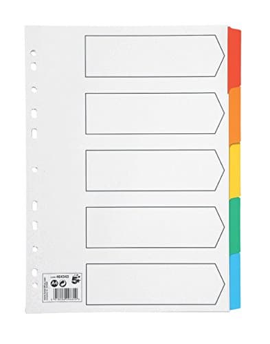 Image of 5 Star Office Index 150gsm Card with Coloured Mylar Tabs 5-Part A4 White