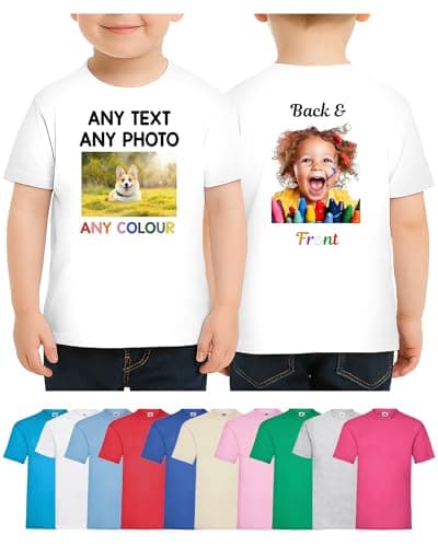 Image of Personalised Kids T Shirt Printed Photo Tshirt Any Text Create Your Own Custom Design Top Tee Girl Boys - 3-4 Years White