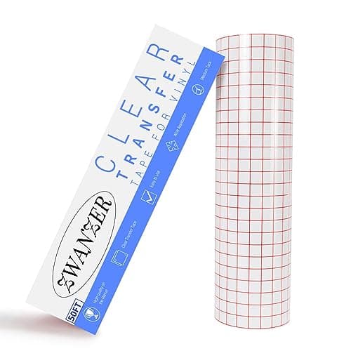 Image of Zwanzer 50FT Transfer Tape for Vinyl - 12” x 50 FT(30.5x1524CM) w/Red Clear Alignment Grid for Adhesive Vinyls - Medium Tack Vinyl Transfer Tape for Decals,Signs