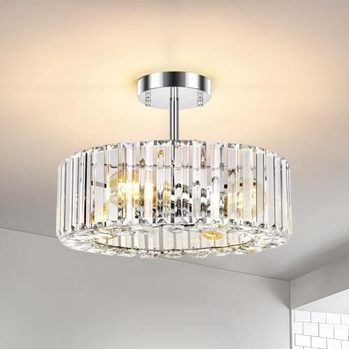 Image of FRIDEKO HOME Modern Crystal Ceiling Lights Fixture 4-Lights, Round Chrome Chandeliers Ceiling Light with E27 Base, LED Light Fittings Ceilings for Bedroom, Living Room, Hallway, Kitchen