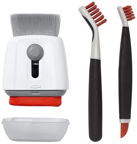 Image of OXO 12246100 Good Grips Sweep & Swipe Laptop Cleaner, White and Good Grips Deep Clean Brush Set - Orange