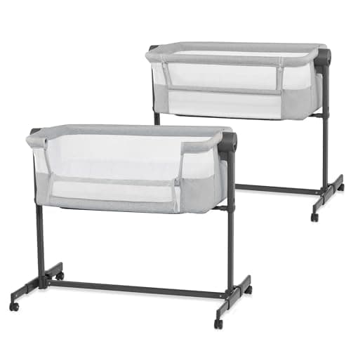 Image of KINDERKRAFT Neste UP 2 Co-Sleeping Cot, Baby Cot with Birth Mattress, Height Adjustment, Easy to Fit Parent's Bed, Adjustable Feet, Light Grey