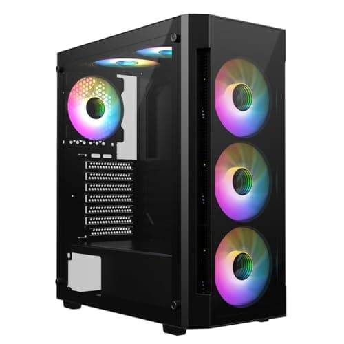 Image of CiT Destroyer Black ATX PC Gaming Case - Angular Tinted Tempered Glass Front & Side Panels, Includes 6x 120mm ARGB Fans & 6-Port MB Sync Hub, 360mm Water Cooling Support, Mid Tower Chassis | Black