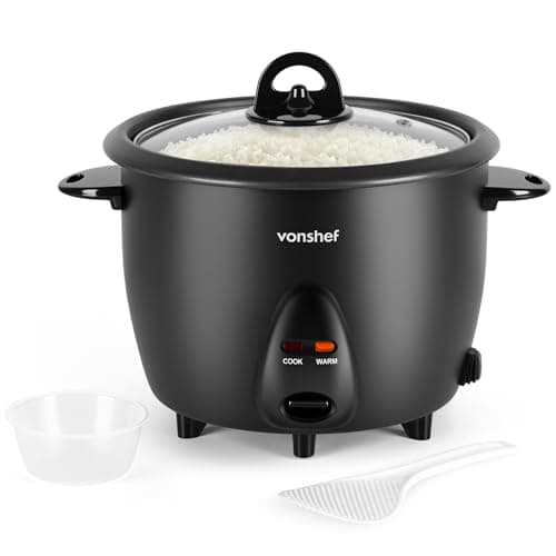 Image of Vonshef Rice Cooker 1.8L – Electric Rice Cookers Large for 8 with Keep Warm Function, Rice Steamer with Removable Non-Stick Pot, Measuring Cup and Spatula – 700W, Black