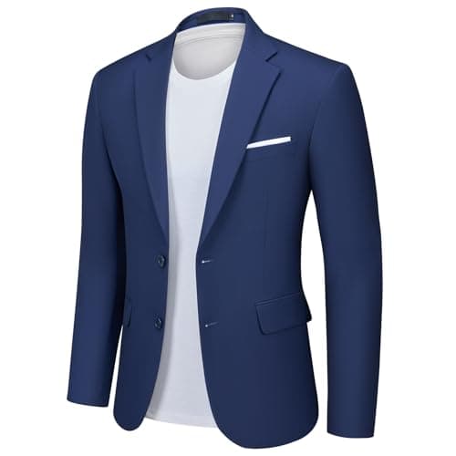 Image of Autsel Mens Blazer Smart Casual Slim Fit Formal Business Suit Jackets Two Buttons Wedding Jackets Lightweight Navy Blue L