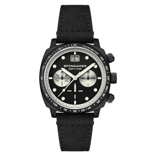 Image of Spinnaker Men's 42mm Hull Chronograph All Black Watch with Leather Strap SP-5068-08