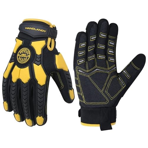 Image of HANDLANDY Cut Resistant Gloves Men Anti Vibration Work Gloves, Padded Palm Grip Heavy Duty Working Gloves (Black-Yellow, L)