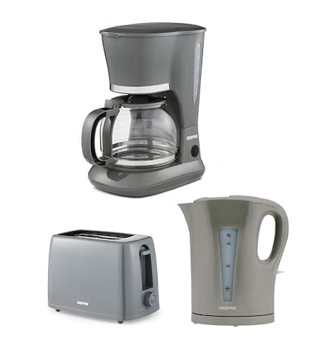 Image of GEEPAS 1.5L Filter Coffee Machine, 1.7L Electric Kettle & 2 Slice Toaster Combo Set | 800W Coffee Maker for Instant Coffee Espresso | 2200W Cordless Jug Kettle Auto Shut Off | 650W Toaster, Grey