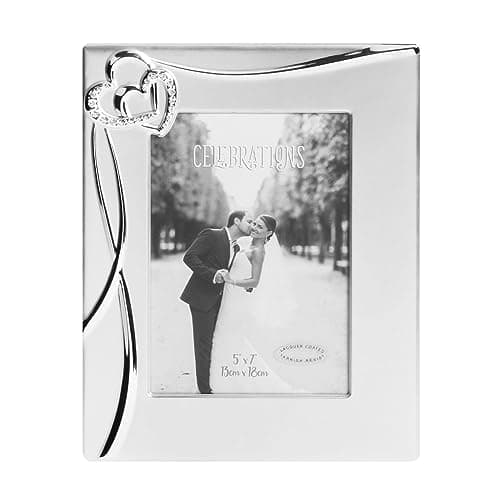 Image of Engagement Wedding or Anniversary Photo Frame 5" x 7" Crystal Hearts Matt Silver includes Sentimental Wallet Card