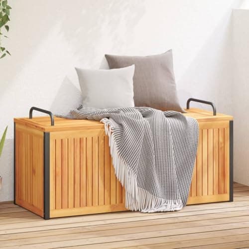 Image of Arborthrum Outdoor Cushion Box Garden Storage Box Deck Box with Lid Outdoor Chest for Cushions Garden Patio Outdoor Storage Organiser 110x45x42/53 cm Solid Wood Acacia and Steel