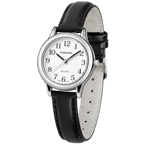 Image of PINDOWS Minimalist Watches for Women, Gold-Tone Case with Black Leather Strap, Fashionable, Everyday Elegant Quartz Analog Dress Watch