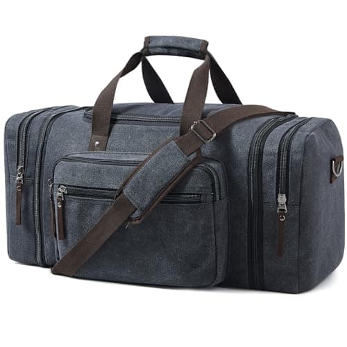 Image of EKOROMIER 70L Large Canvas Travel Holdall for Men – Expandable Duffel Bag – Extra Spacious Weekend Bag for Holidays, Gym & Long Trips – Dark Grey