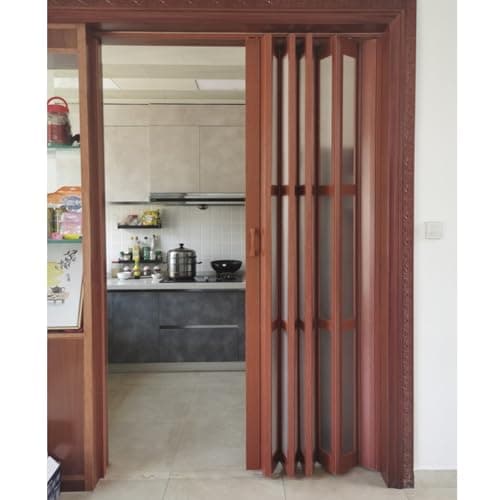Image of Folding Doors,Accordion PVC Folding Door - Internal Sliding Concertina Doors with Frosted Acrylic Glass, Oak Effect Finish, Size 84x203cm (33x80in) - Space-Saving Solution for Home or Offic