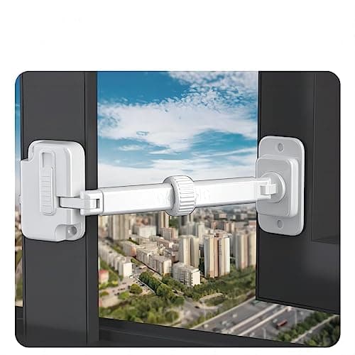 Image of 2 Pack Adjustable Window Restrictor Child Safety Locks for UPVC, NewBinn Adhesive Window Ventilation Restrictor Locks for Baby Toddlers Pets, Easy to Install, White