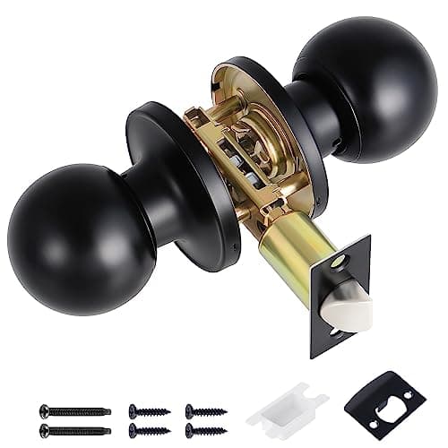 Image of Faankiton Matte Door Handle Set, Internal Door Knob, Passage Keyless Stainless Steel Lock, 1 Pack (Black)