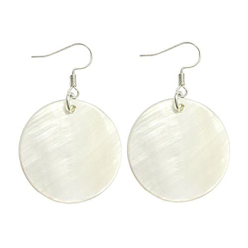 Image of AMOR SPES Natural White Sea Shell Silver Drop Dangle Earrings Women Girl Gift Beach Jewelry (White)
