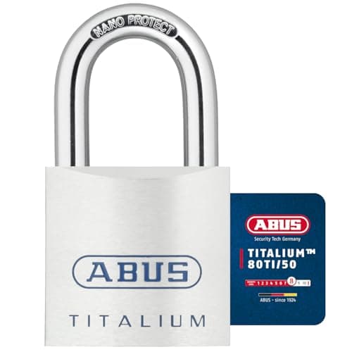 Image of ABUS Titalium padlock 80TI/50 - Cellar lock with lightweight, solid lock body made of special aluminium - ABUS security level 8 - Silver