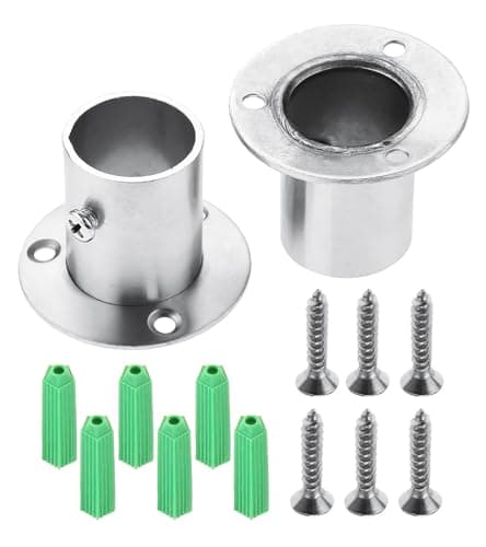 Image of Hicello 2PCS Stainless Steel 25mm/1 inch Wardrobe Rail Deep Socket | Heavy Duty Curtain Closet Rod Pole End Support Bracket Flange