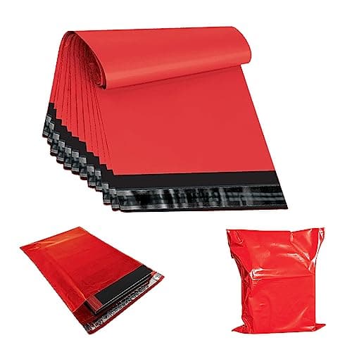 Image of JeeJaan® 50 Pcs Red Postage Bags 12x16 in Mailing Bags 305 x 405 mm Poly Mailers Parcel Bags Envelope Courier Shipping Mailers Waterproof and Tear-Proof Postal Mailer Courier Bags