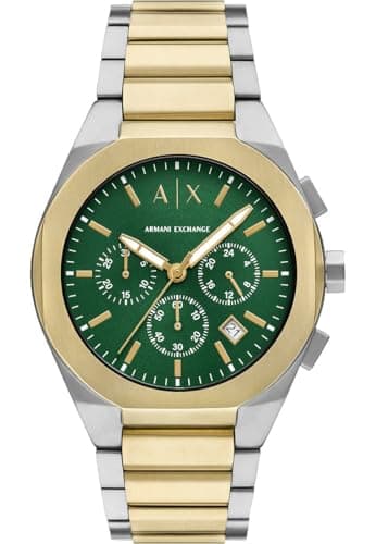 Image of Armani Exchange Watch for Men, Quartz Chronograph Movement and 42mm Case Size with Stainless Steel Strap, Silver Tone and Gold Tone