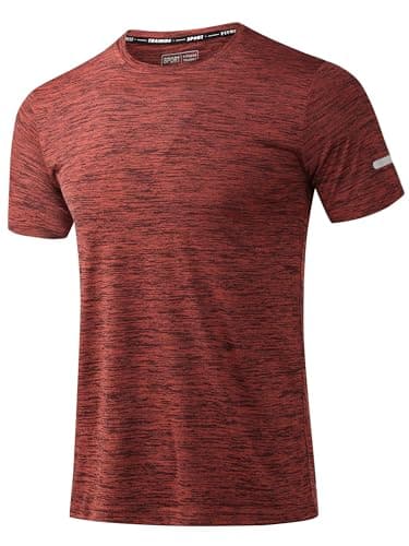 Image of Peakwell Men's Sport T-Shirts Short Sleeve Fitness Athletic Tee-Shirt Workout Running Shirts (Orange Red, L)