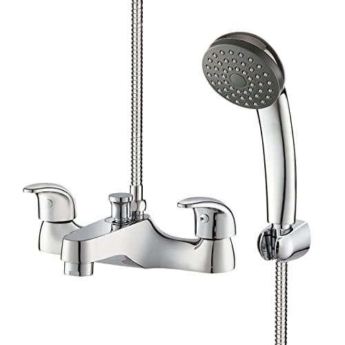 Image of Bathroom Taps with Shower Attachment, BATHWEST Bath Taps with Shower, Brass Chrome Modern Dual Lever Bathroom Sink Taps with Shower 062B