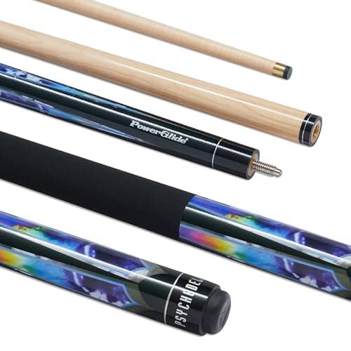 Image of POWERGLIDE One 2-Piece Pool Cue Stick | Psychedelic | Maple Wood Shaft & Ramin Butt with Decal | Pool Joint with Plastic Collar | Full Size 57" | 10 mm Tip