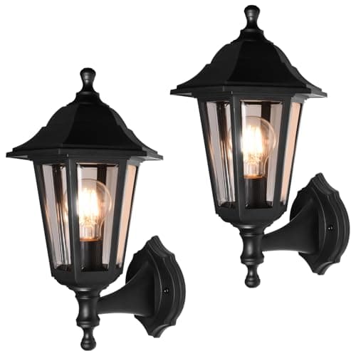 Image of FUDESY Outdoor Wall Lights 2 Pack, Outdoor Wall Lantern IP44 Waterproof, E27 Black Exterior Wall Sconce, Outside Wall Lamp Porch Light Fixture for Front Door Patio Garage Garden (Bulb Not Included)