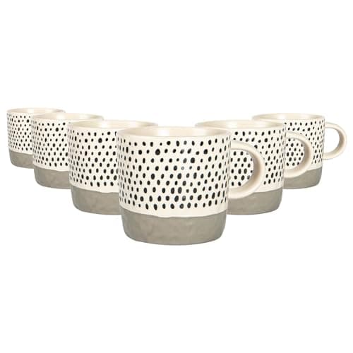 Image of Nicola Spring Ceramic Coffee Mugs Set - 385ml - 6pc Grey Dipped Dots Stoneware Coffee Cups Dishwasher & Microwave Safe Large Tea Mugs for Hot Drinks, Hot Chocolate, Tea