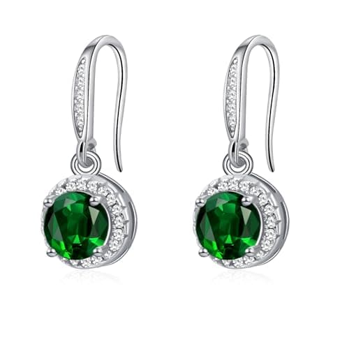 Image of Aliyoham Emerald Drop Earrings for Women | Silver Plated Green Gemstone Dangle, Hypoallergenic Everyday Jewellery Gift
