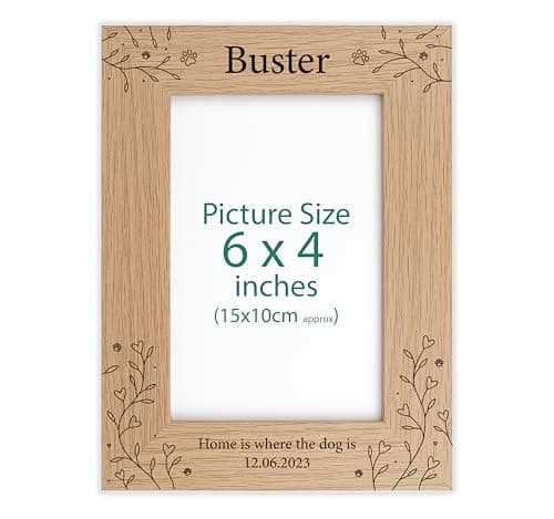 Image of Personalised Engraved frame (Dog, Oak Effect, 6x4 Inches (Portrait))