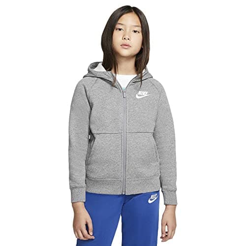Image of Nike Kid's G NSW PE FULL ZIP Hoodie, Carbon Heather/(White), Large