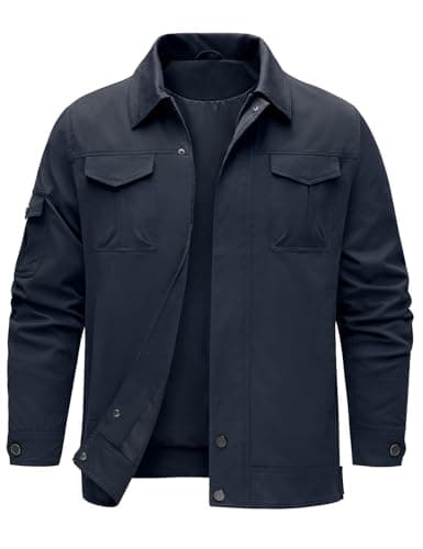 Image of heekpek Men's Jackets Outdoor Lightweight Water Repellent Windbreaker Lumberjack Cargo Jacket for Hiking, Navy blue, L