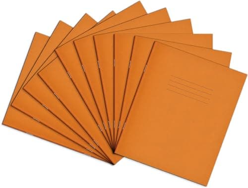 Image of Rhino 8 x 6.5 Exercise Books, 48-Page / 8mm Lined with Margin Paper Notebook, 10-Pack, Writing Book, Office & School Stationery Supplies, Orange