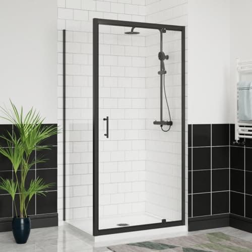 Image of Aquariss 1000x700mm Pivot Shower Door Enclosure Reversible Screen + Side Panel 6mm Shower Glass Self Clean Rectangular Cubicle Door Matte Black Frame