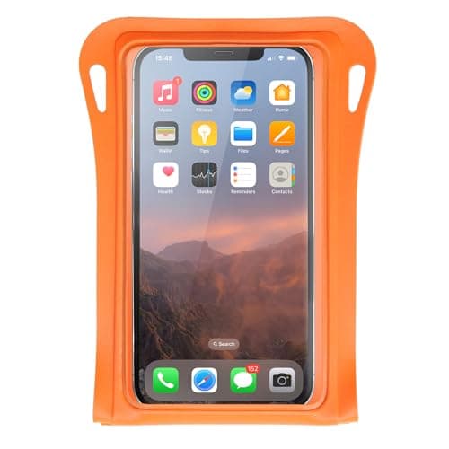 Image of Aquapac 'Trailproof' Phone Case for Hiking, Kayaking, Sailing - for iPhone 8, X, 11, 12, 13 & Samsung Phones - Safety Orange