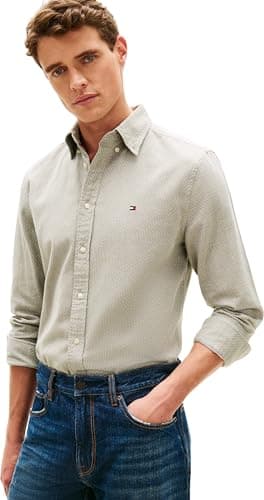 Image of Tommy Hilfiger Men's Flex Dobby Sf Shirt Mw0Mw29970, Green, M