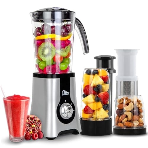 Image of Jug Blenders, Uten Smoothie Blender 1.25L, 5-in-1 Multi-Functional Smoothie Maker and Mixer for Juicers Fruit Vegetable 380W Automatic Blender Ice Crusher with 22,000 RPM/Min