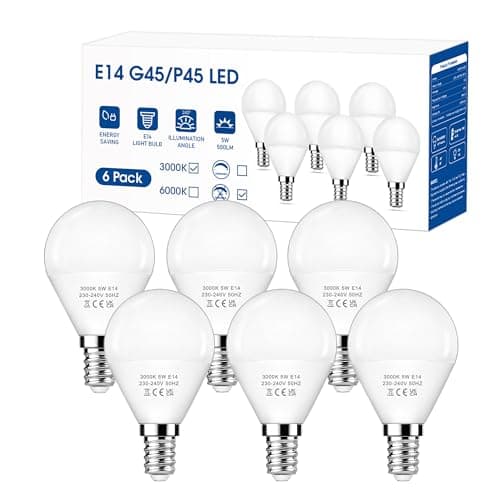 Image of EvaStary E14 LED Light Bulb, 5W Small Screw Light Bulb 40W Equivalent, Warm White 3000K, SES E14 G45 Golf Ball Bulb, Non-Dimmable, Pack of 6