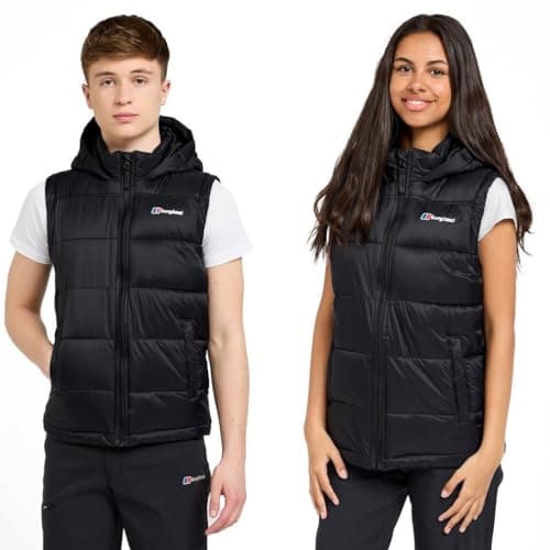 Image of Berghaus Kid’s Burham Gilet with Hood & 2 Pockets, Water-resistant & Durable Ripstop Fabric, Lightweight & Insulated Bodywarmer for Boys & Girls (UK, Age, 7 Years, 8 Years, Regular, Black)