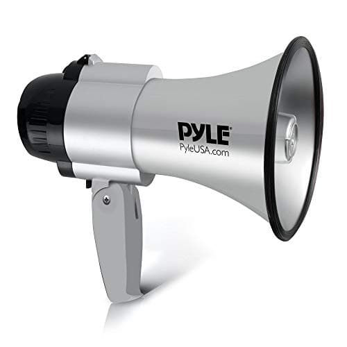 Image of Portable Megaphone Speaker Siren Bullhorn - Compact and Battery Operated with 30 Watt Power, Microphone, 2 Modes, PA Sound and Foldable Handle for Cheerleading and Police Use - Pyle PMP33SL (Silver)