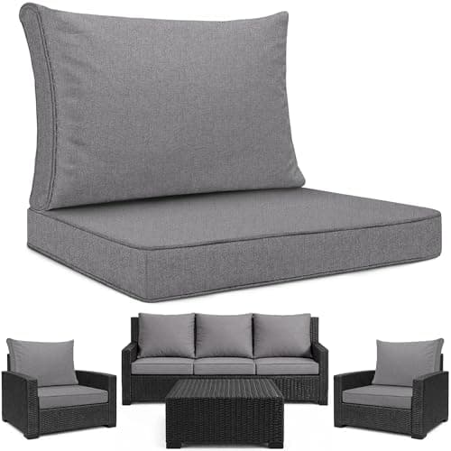 Image of SAPPHIRE Keter Allibert Replacement Cushions for California Garden Furniture Set – Water Resistant Rattan Patio Sofa Seat & Back Cushions Pads 2PC Grey, Foam Filled